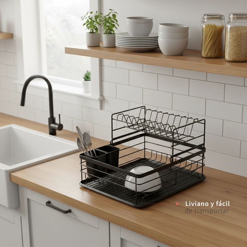 SECAPLATOS ESCURRIDOR 2 NIVELES ACERO INOX NEGRO SIMPLIT - 4