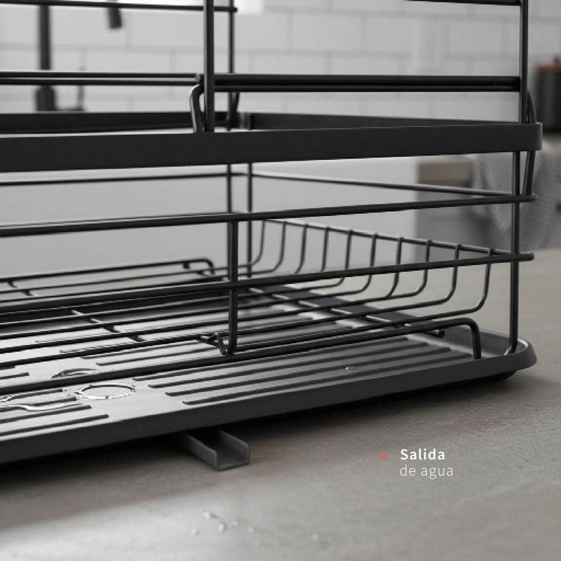 SECAPLATOS ESCURRIDOR 2 NIVELES ACERO INOX NEGRO SIMPLIT - 5