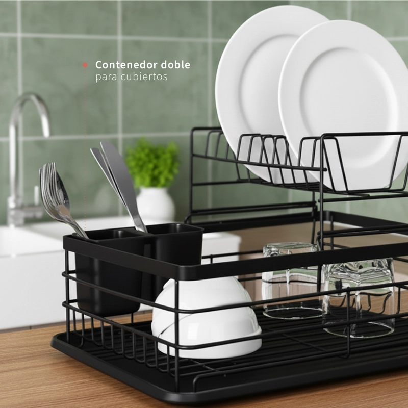 SECAPLATOS ESCURRIDOR 2 NIVELES ACERO INOX NEGRO SIMPLIT - 6