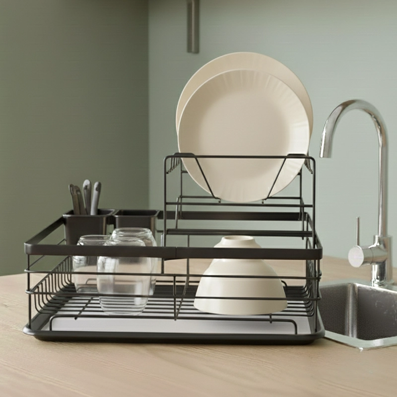 SECAPLATOS ESCURRIDOR 2 NIVELES ACERO INOX NEGRO SIMPLIT - 8