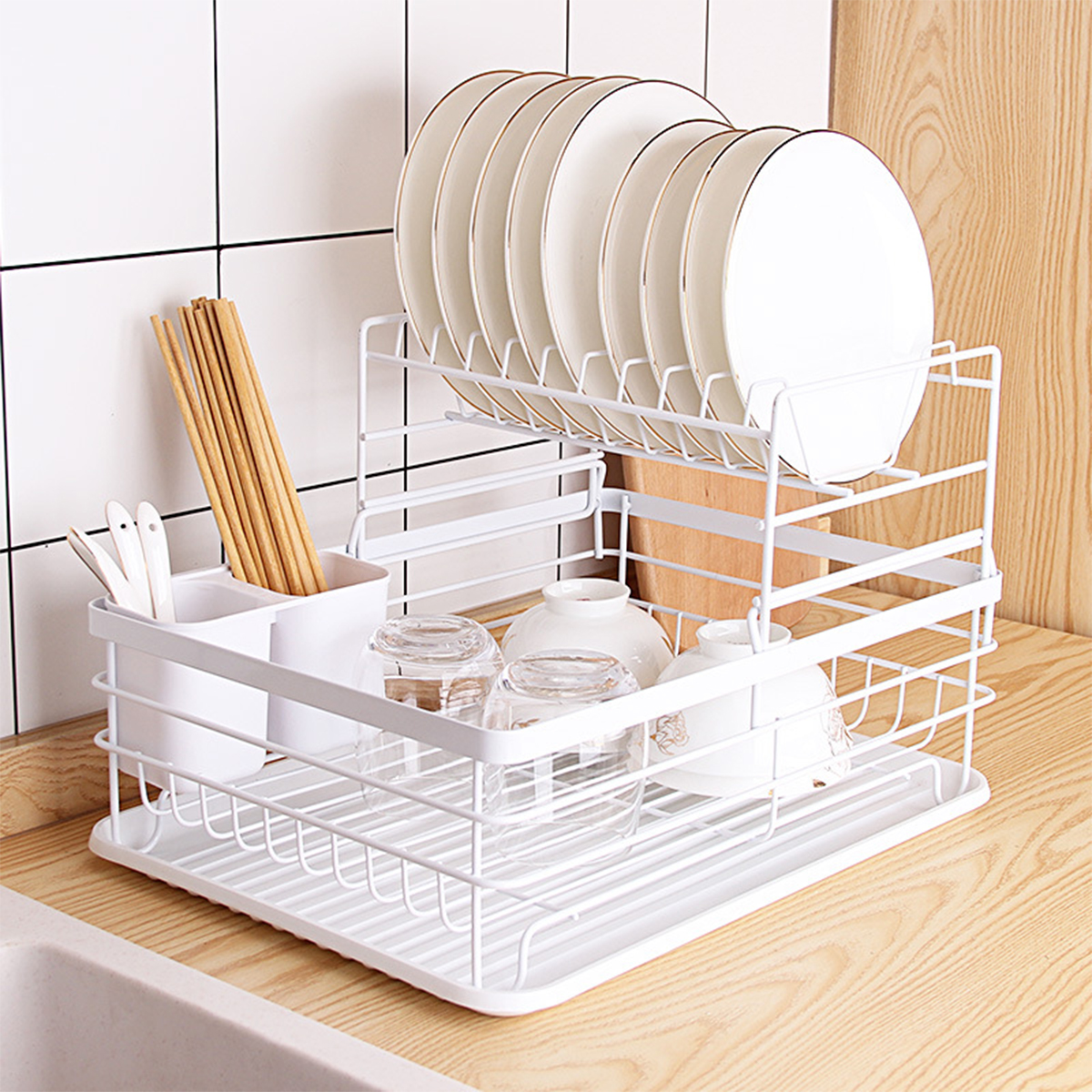 SECAPLATOS ESCURRIDOR 2 NIVELES ACERO INOX BLANCO SIMPLIT - 4