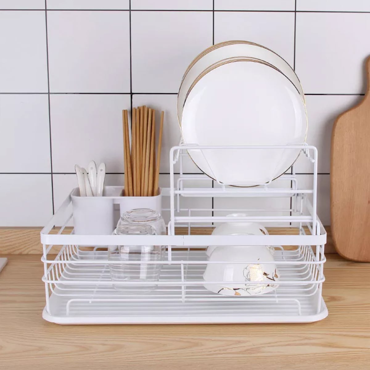 SECAPLATOS ESCURRIDOR 2 NIVELES ACERO INOX BLANCO SIMPLIT - 5