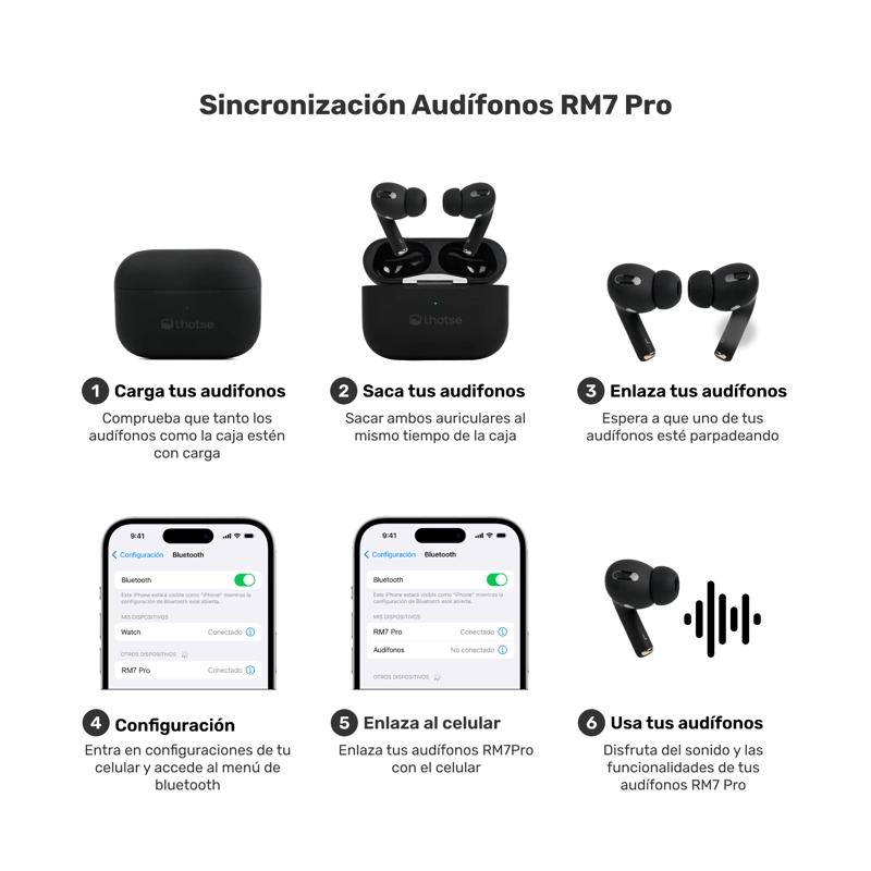 AUDÍFONOS LHOTSE RM7 PRO BLUETOOTH NEGRO - 6