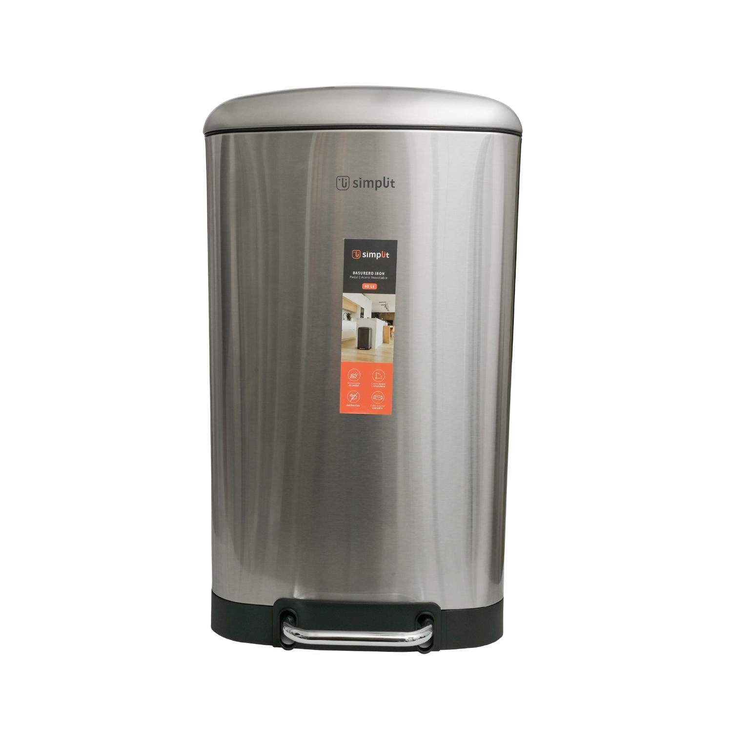 BASURERO COCINA IRON 40LTS PEDAL ACERO INOX SIMPLIT - 1