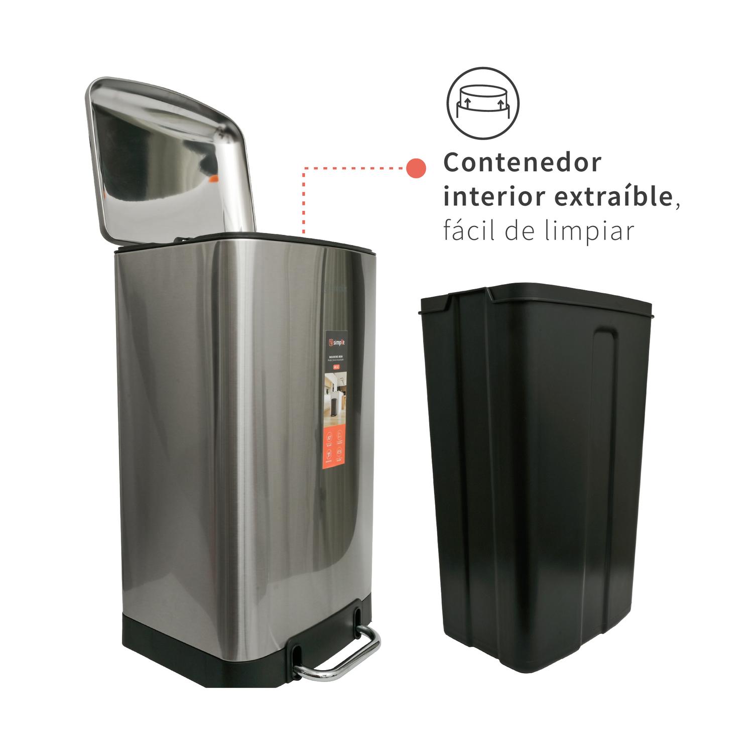 BASURERO COCINA IRON 40LTS PEDAL ACERO INOX SIMPLIT - 6