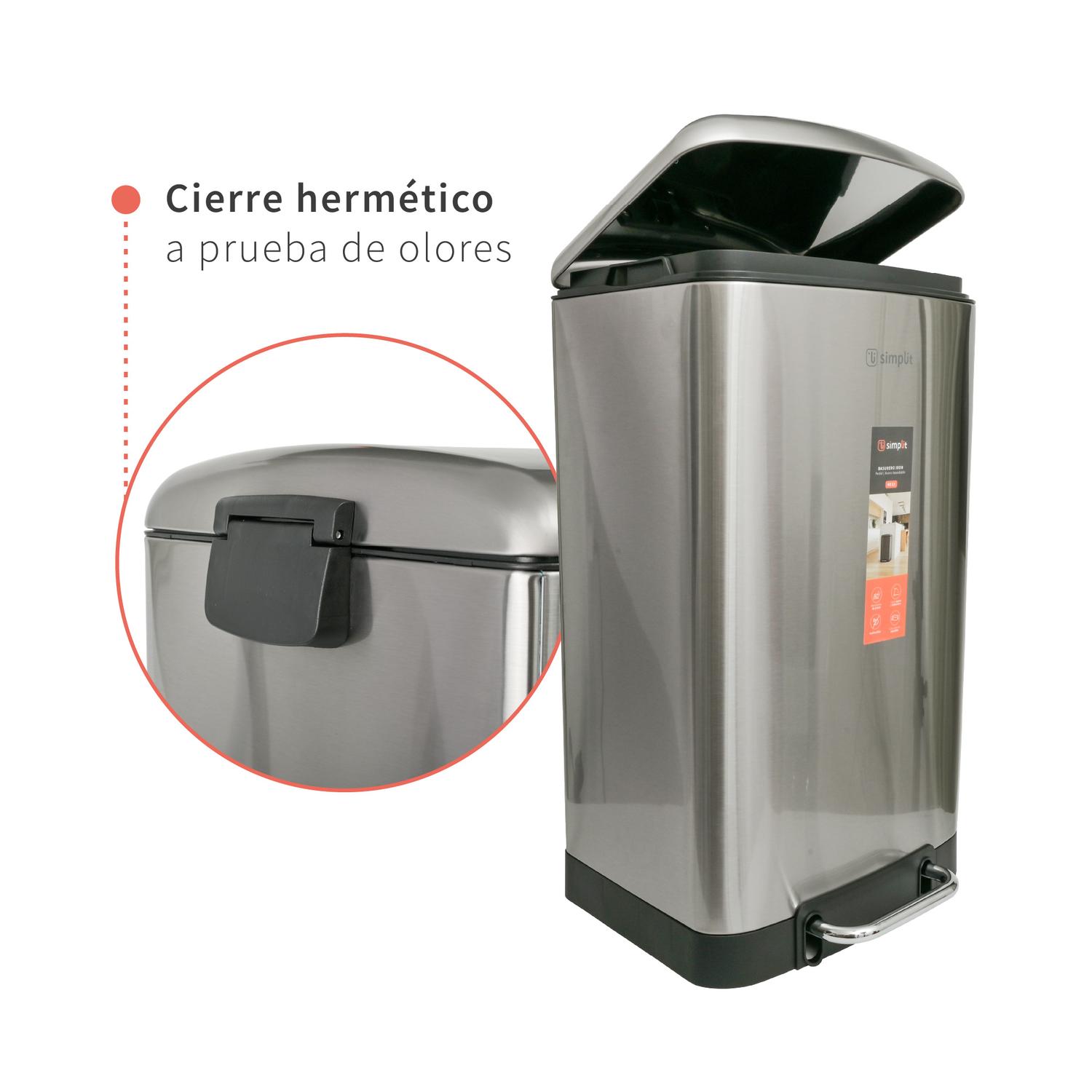 BASURERO COCINA IRON 40LTS PEDAL ACERO INOX SIMPLIT - 7