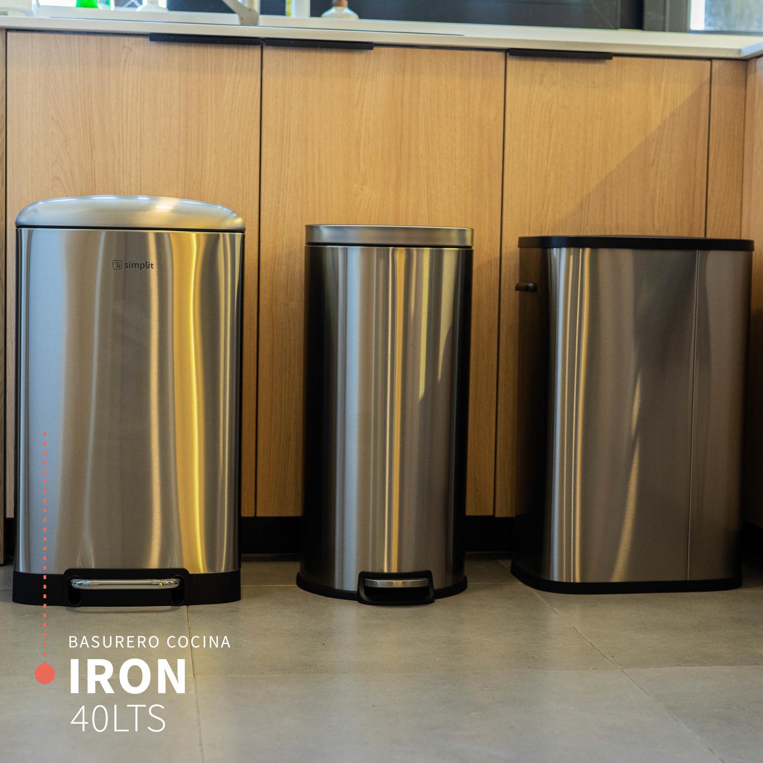 BASURERO COCINA IRON 40LTS PEDAL ACERO INOX SIMPLIT - 8