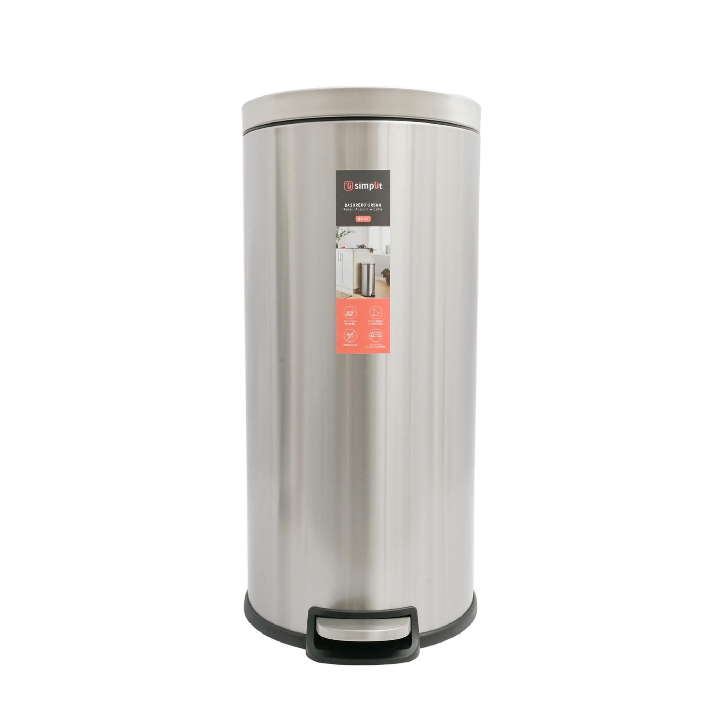 BASURERO COCINA URBAN 30LTS PEDAL ACERO INOX SIMPLIT - 1