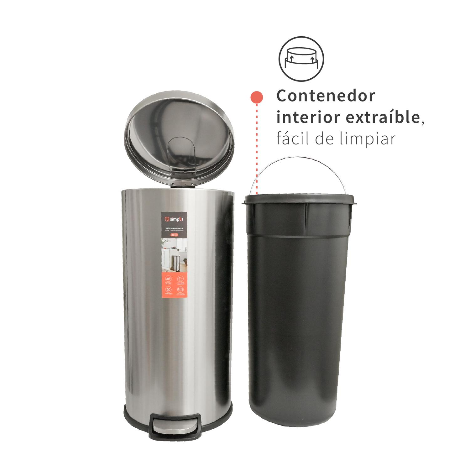 BASURERO COCINA URBAN 30LTS PEDAL ACERO INOX SIMPLIT - 7