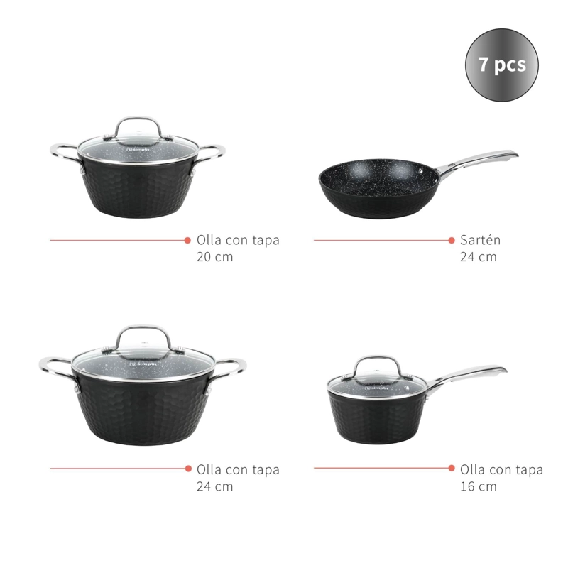 PACK BATERÍA COPPER 7PZ + SET 12 UTENSILIOS NEGRO SIMPLIT - 3