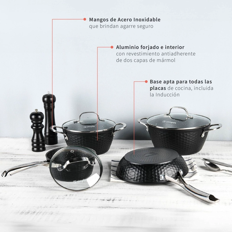 PACK BATERÍA COPPER 7PZ + SET 12 UTENSILIOS NEGRO SIMPLIT - 5