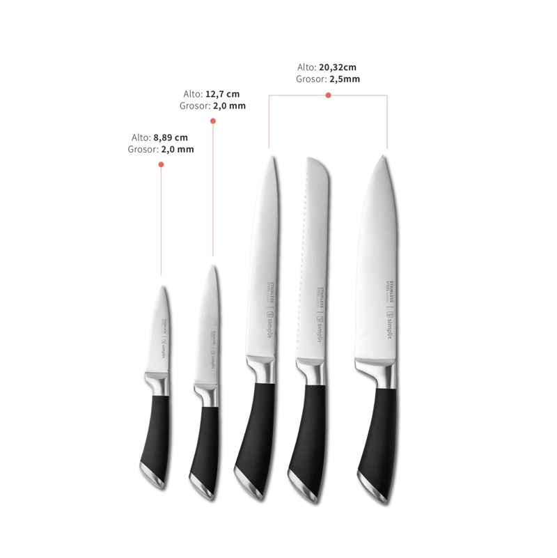 SET CUCHILLOS KÜCHE 5 PCS ACERO INOXIDABLE + BASE SIMPLIT - 3