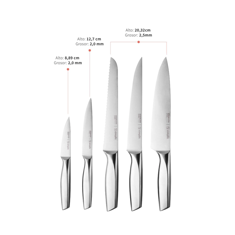 SET CUCHILLOS STAHL 5 PCS ACERO INOXIDABLE + TACO SIMPLIT - 2