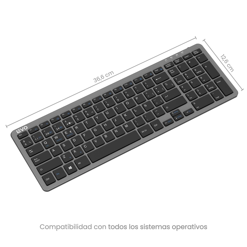 TECLADO INALAMBRICO CYGNA SLIM GRAFITO LEVO - 4