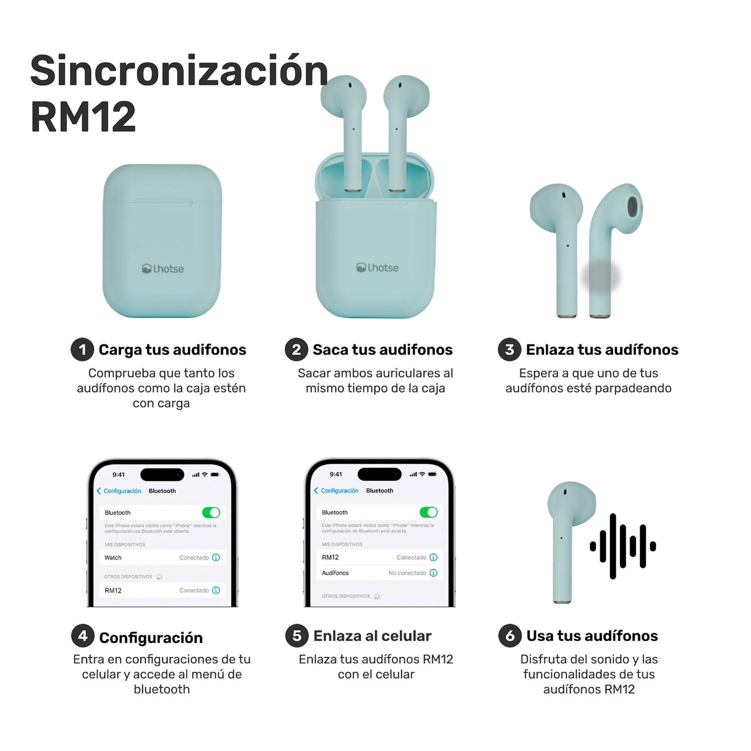 AUDIFONOS LHOTSE BLUETOOTH INALAMBRICO RM12 CELESTE - 9