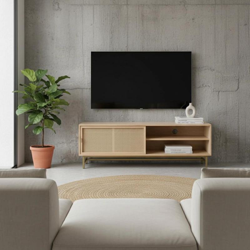 RACK PARA TV CON PUERTA DE JUNCO DISEÑO NATURAL ATMOSPHERA - 2