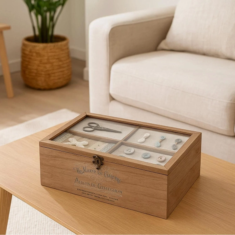 COSTURERO DE MADERA ORIA CON TAPA DE VIDRIO ATMOSPHERA - 2