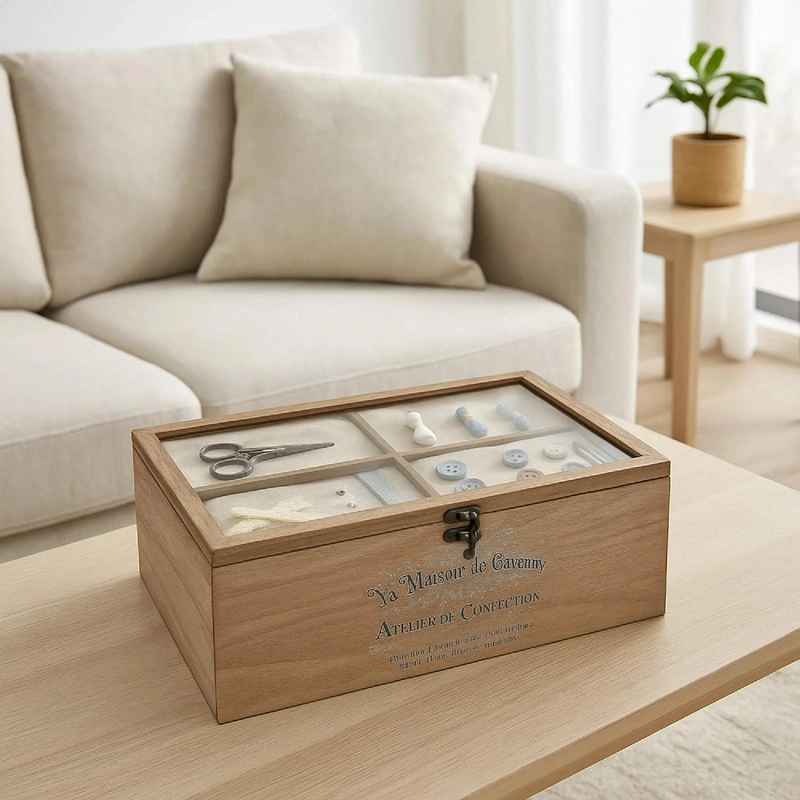 COSTURERO DE MADERA ORIA CON TAPA DE VIDRIO ATMOSPHERA - 6