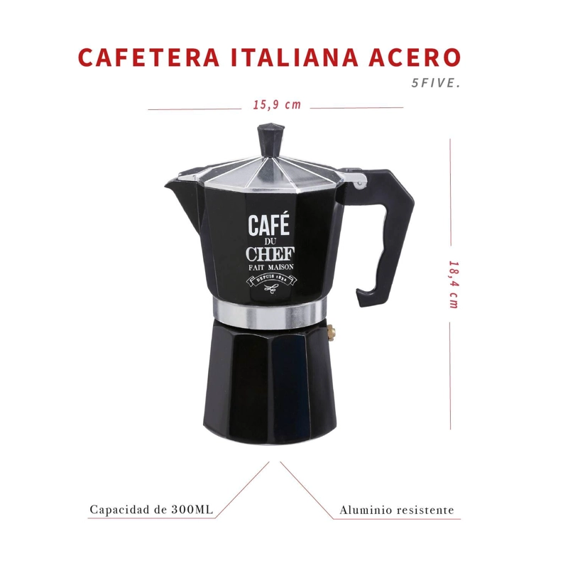 CAFETERA ITALIANA ACERO 6 TAZAS NEGRO 5FIVE - 5
