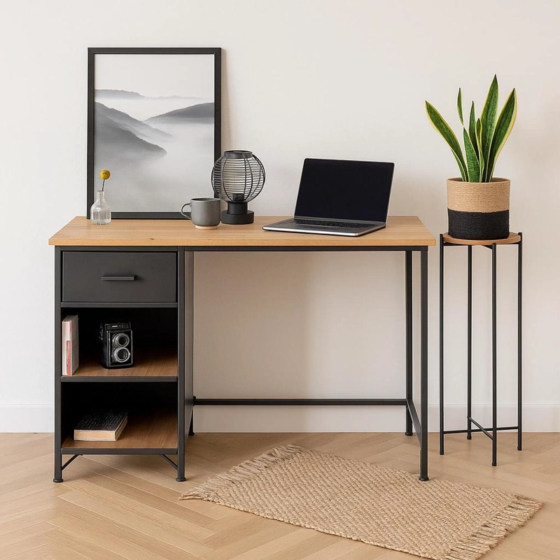 ESCRITORIO ESTILO INDUSTRIAL CON CAJON Y REPISAS 5FIVE - 3