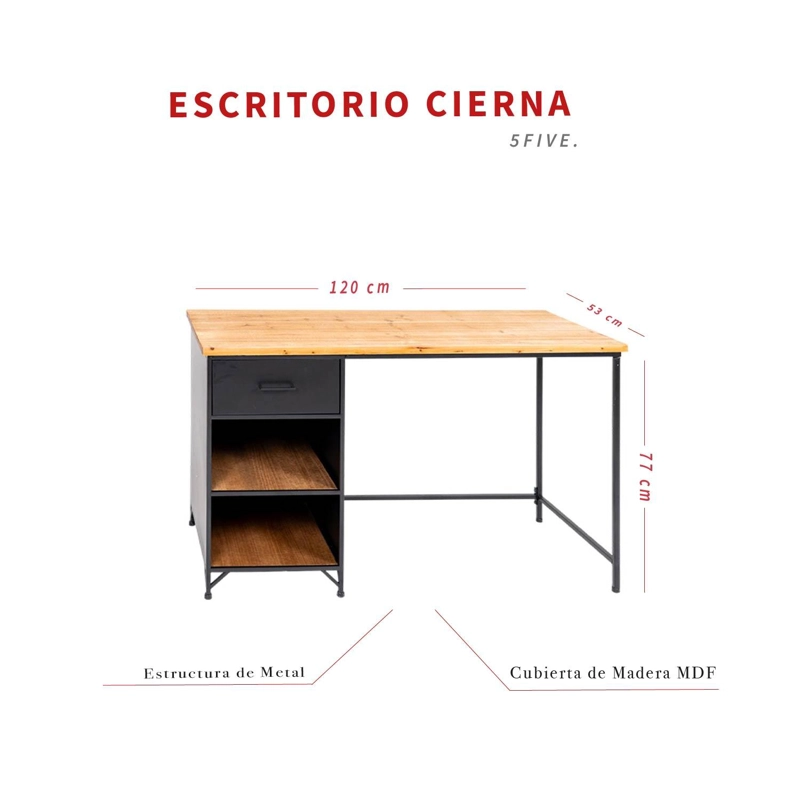 ESCRITORIO ESTILO INDUSTRIAL CON CAJON Y REPISAS 5FIVE - 5
