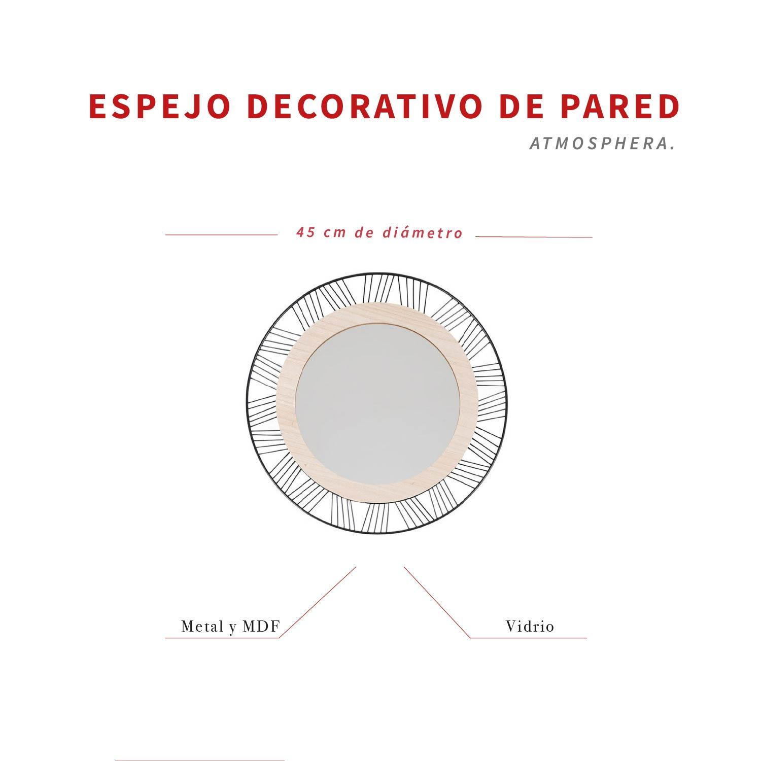 ESPEJO DE MURO REDONDO JOE DECORATIVO METAL Y MDF ATMOSPHERA - 5