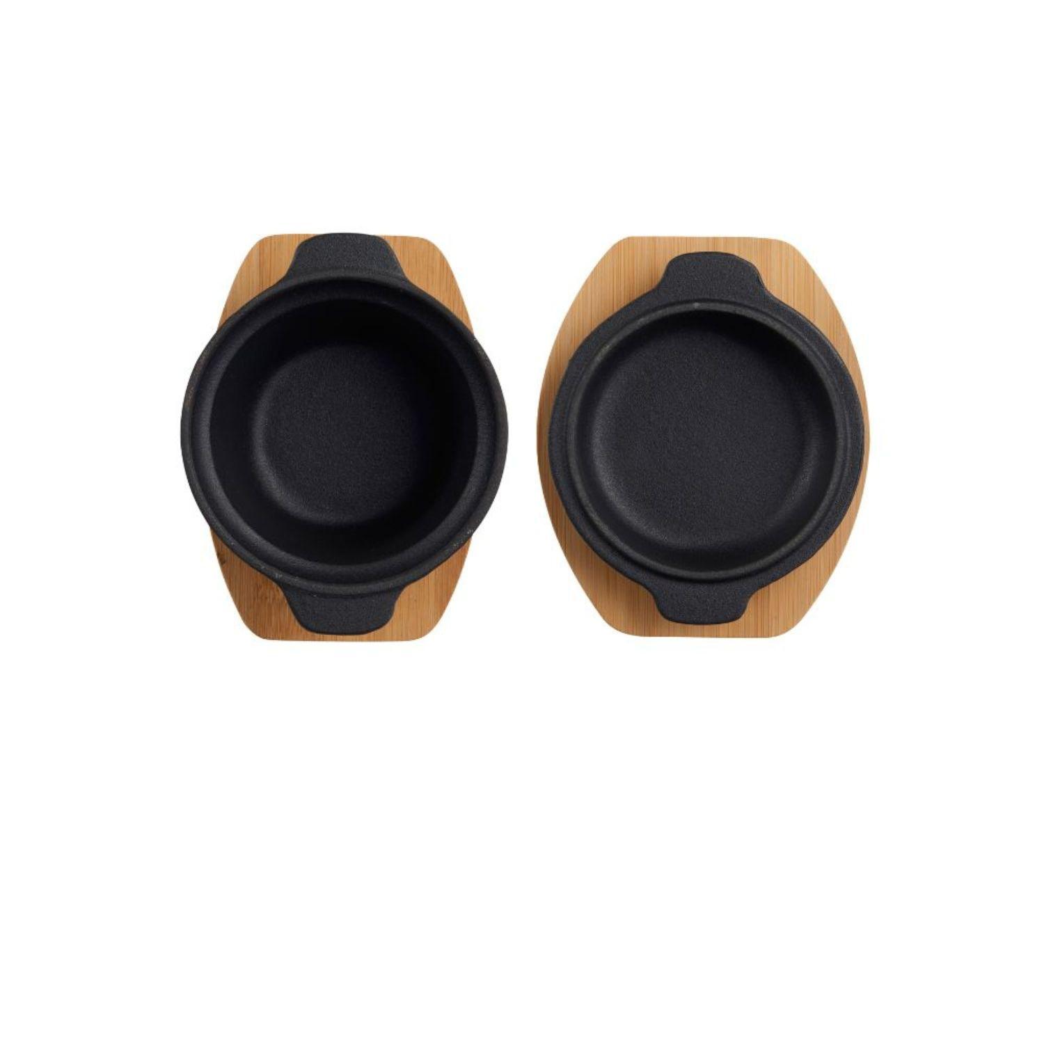 SET DE 2 FUENTES DE FIERRO FUNDIDO + TABLA DE BAMBU DANGRILL - 1