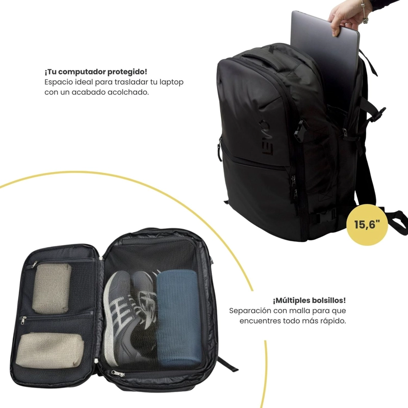 MOCHILA VIAJE IMPERMEABLE NOTEBOOK 30L AEROSUITE NEGRO LEVO - 4