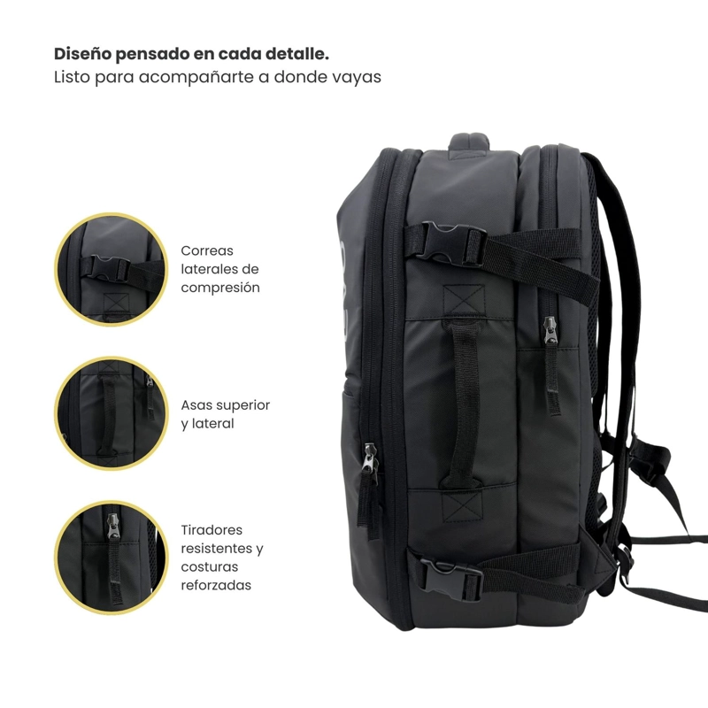 MOCHILA VIAJE IMPERMEABLE NOTEBOOK 30L AEROSUITE NEGRO LEVO - 5