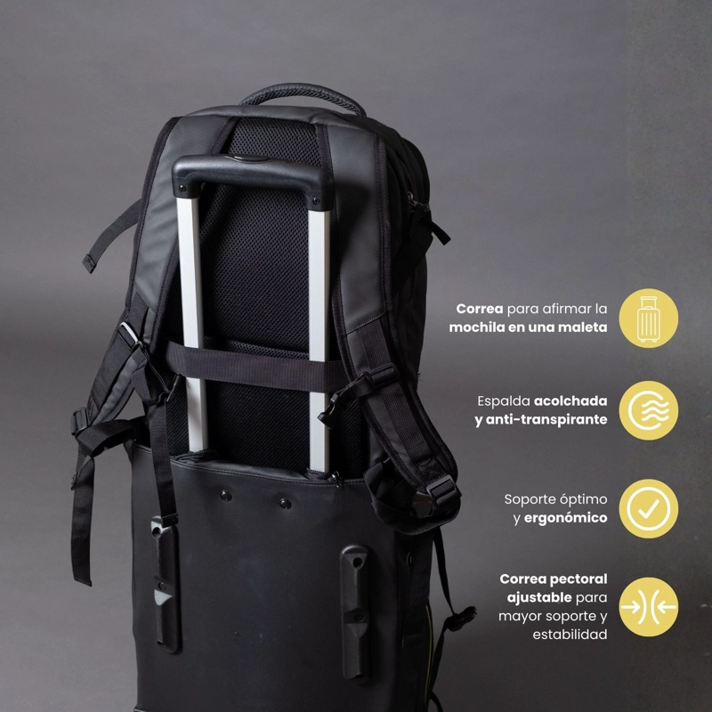 MOCHILA VIAJE IMPERMEABLE NOTEBOOK 30L AEROSUITE NEGRO LEVO - 6