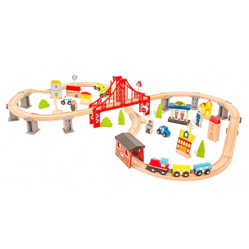 PISTA DE AUTOS Y TREN DE MADERA JUEGO DIDACTICO 70PCS BANDU - 1