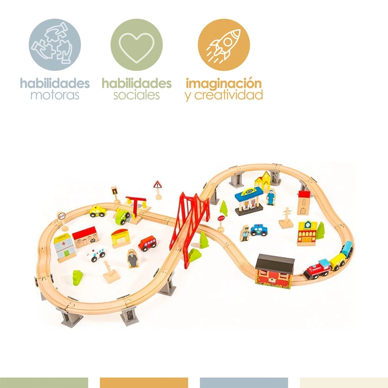 PISTA DE AUTOS Y TREN DE MADERA JUEGO DIDACTICO 70PCS BANDU - 3