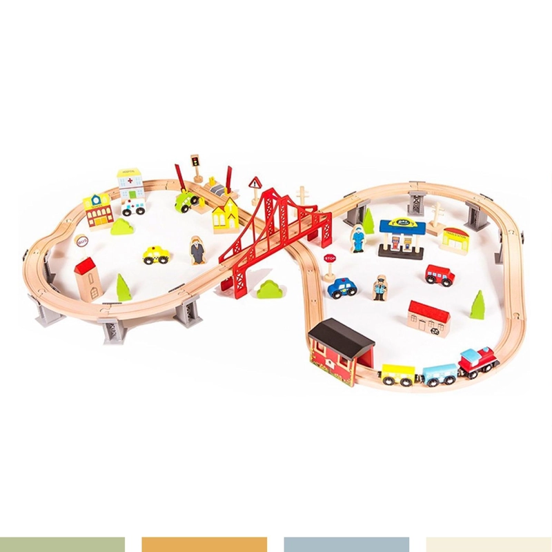PISTA DE AUTOS Y TREN DE MADERA JUEGO DIDACTICO 70PCS BANDU - 4