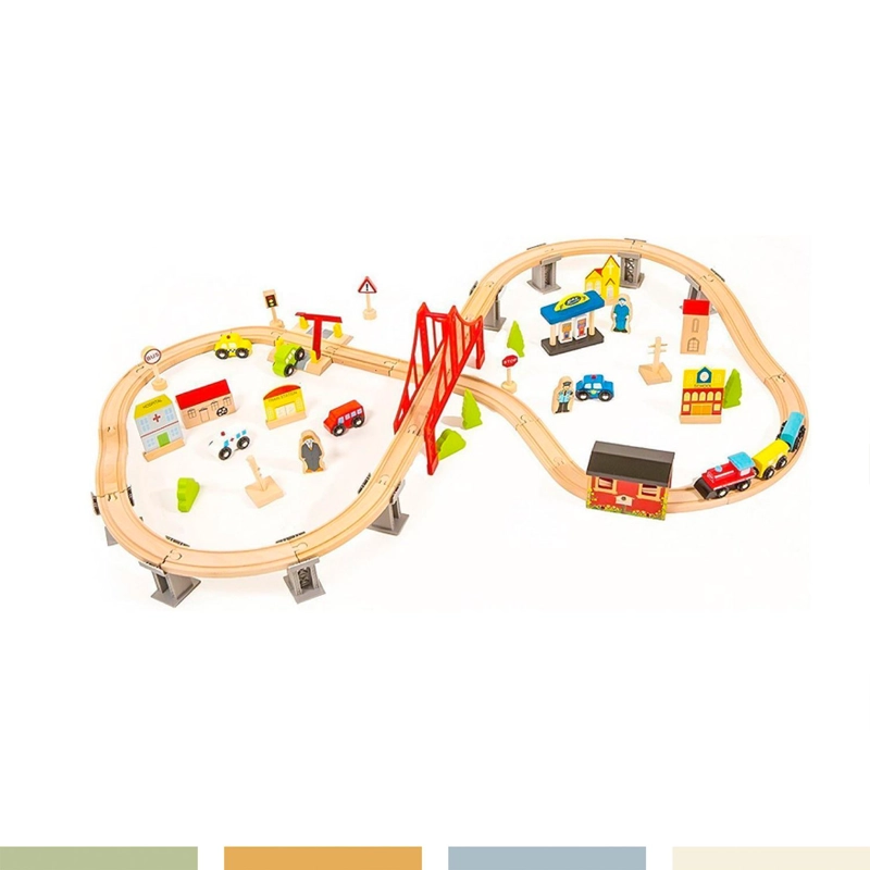 PISTA DE AUTOS Y TREN DE MADERA JUEGO DIDACTICO 70PCS BANDU - 5