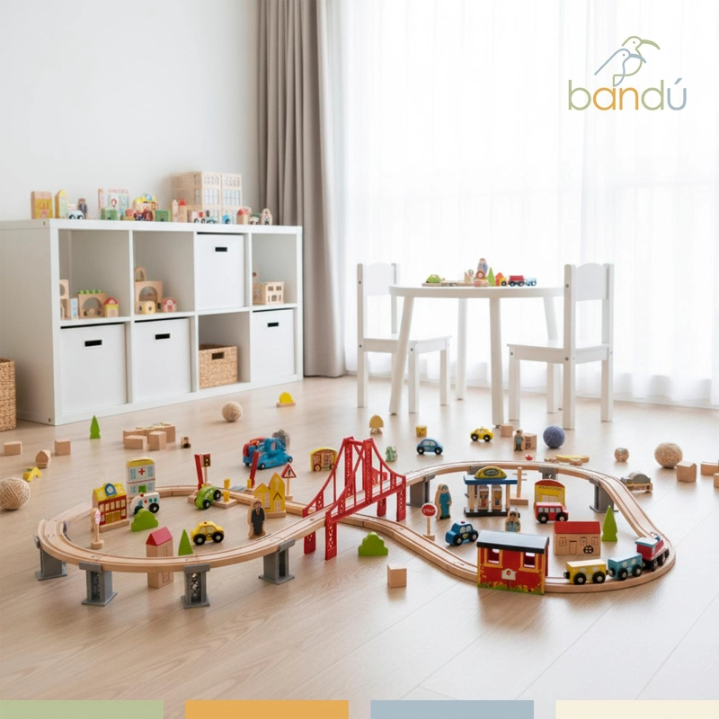 PISTA DE AUTOS Y TREN DE MADERA JUEGO DIDACTICO 70PCS BANDU - 6