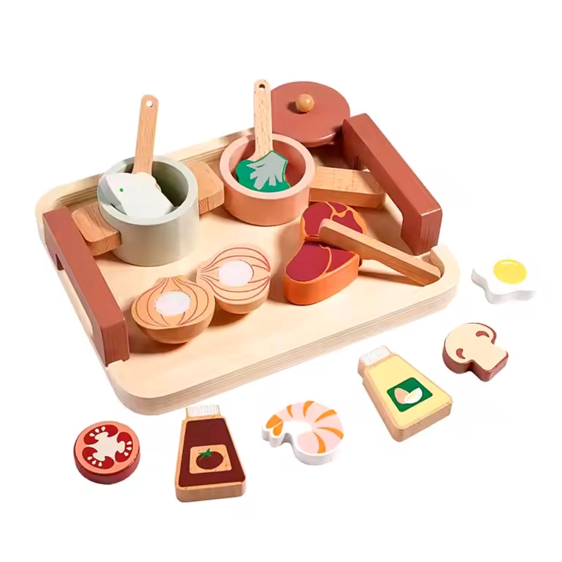 SET JUEGO MINI COCINA DE JUGUETE ALIMENTOS MADERA BANDU - 1