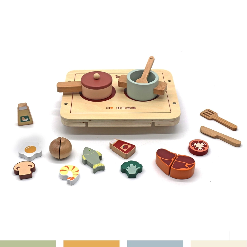 SET JUEGO MINI COCINA DE JUGUETE ALIMENTOS MADERA BANDU - 7
