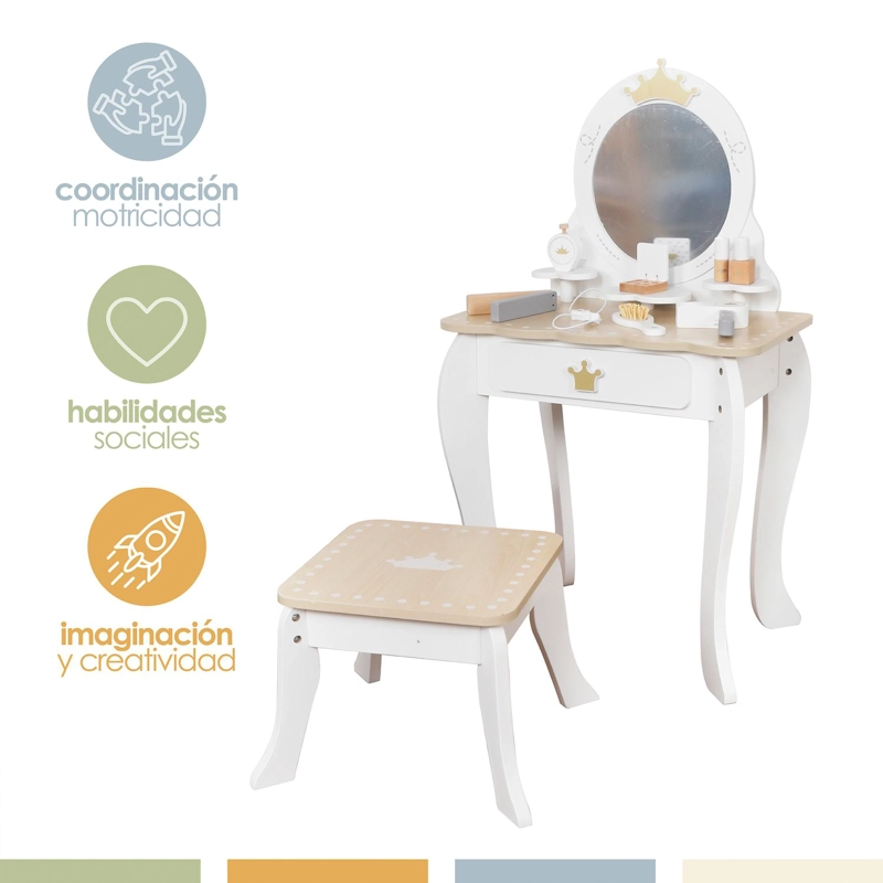 TOCADOR INFANTIL PARA NIÑAS ESPEJO MAQUILLAJE MADERA BANDU - 3