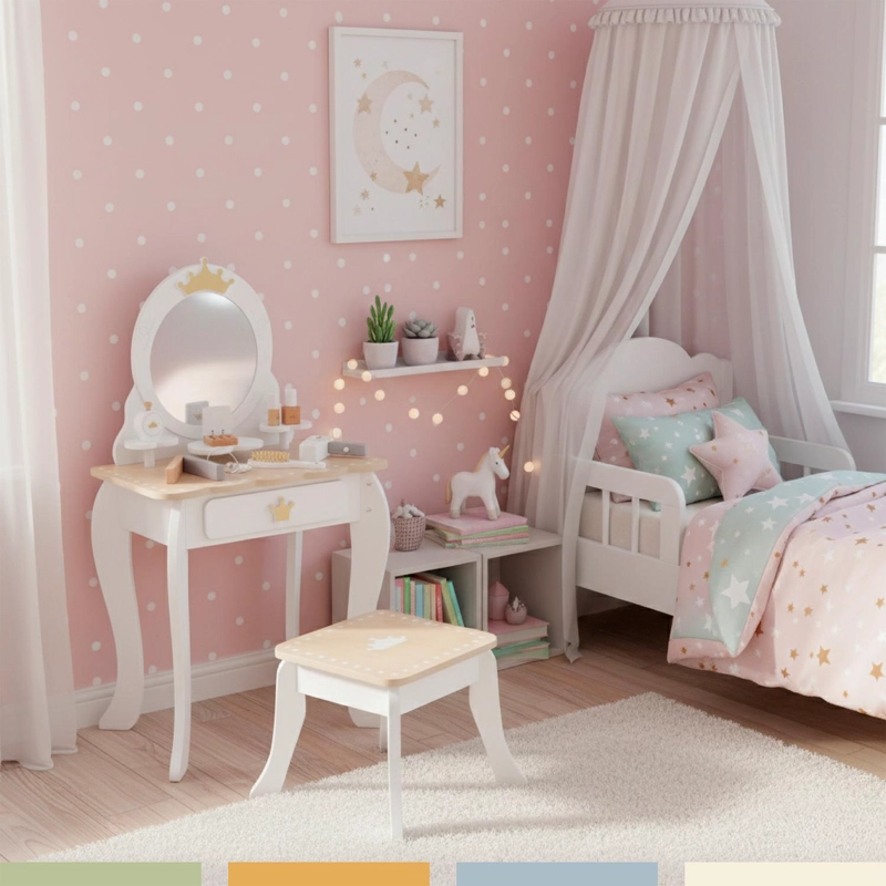 TOCADOR INFANTIL PARA NIÑAS ESPEJO MAQUILLAJE MADERA BANDU - 5
