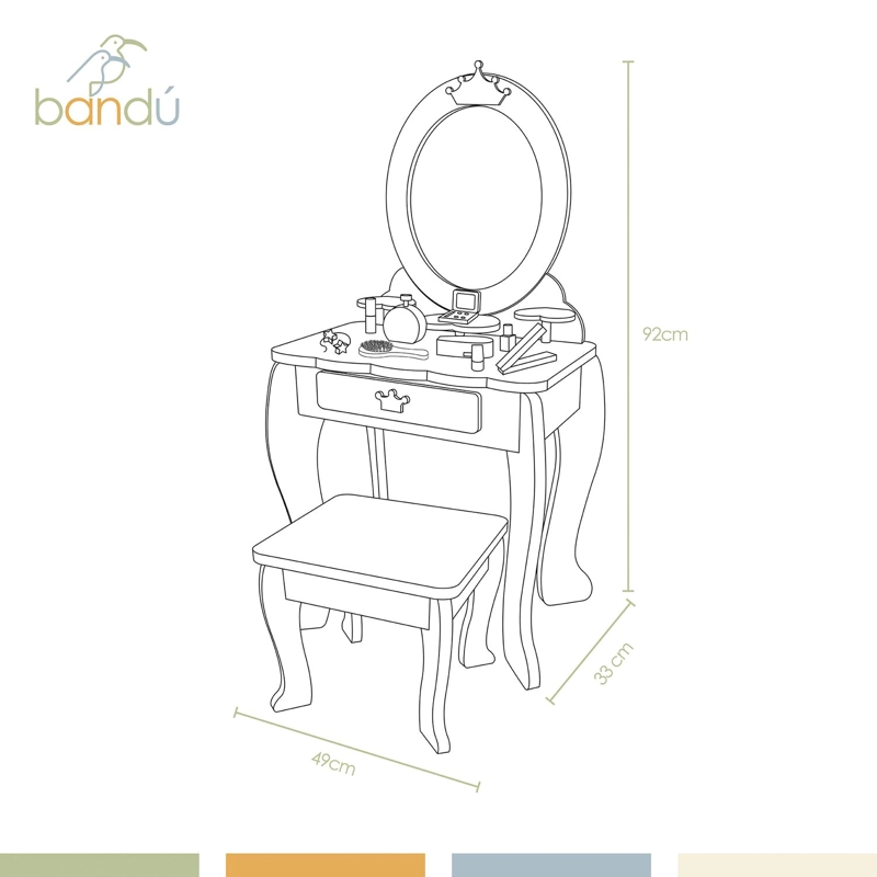 TOCADOR INFANTIL PARA NIÑAS ESPEJO MAQUILLAJE MADERA BANDU - 8