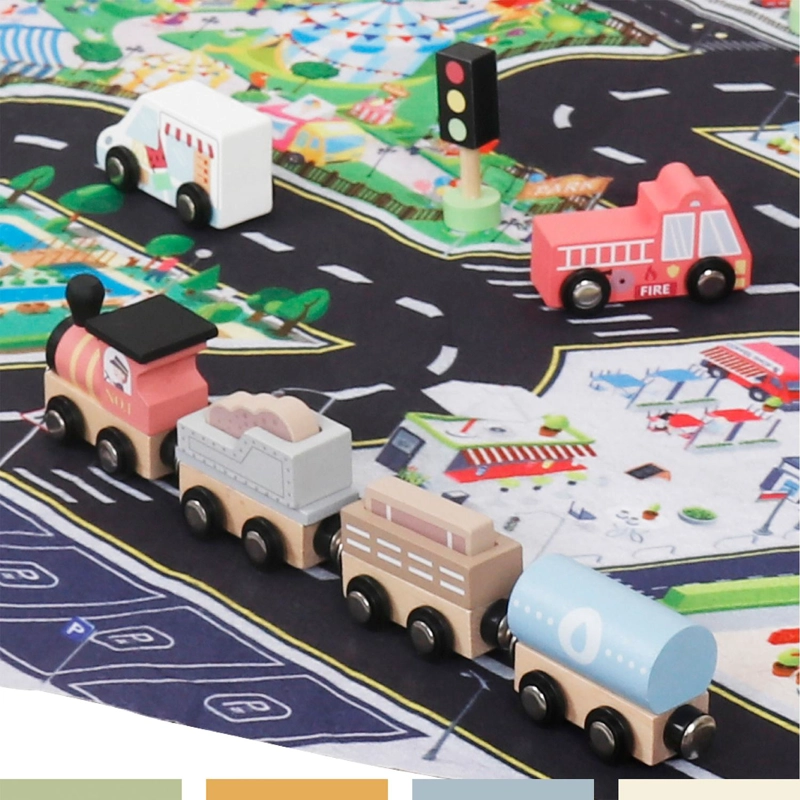 SET AUTOS DE JUGUETE TREN PISTA Y SEÑALETICAS MADERA BANDU - 5