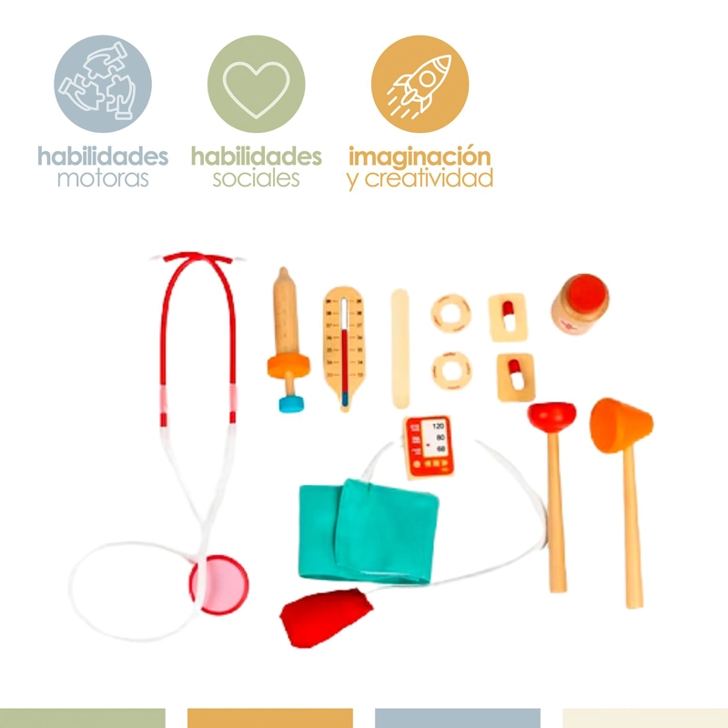 SET JUEGO DE ROLES DOCTOR NIÑOS MADERA 12 PCS BANDU - 3