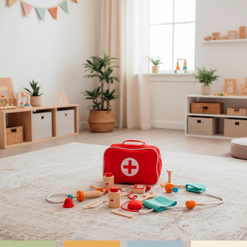 SET JUEGO DE ROLES DOCTOR NIÑOS MADERA 12 PCS BANDU - 4