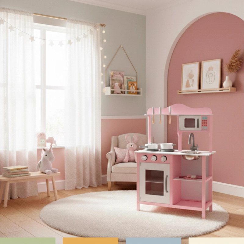 COCINA DE JUGUETE INFANTIL NIÑOS MADERA ROSADA CON ACC BANDU - 4