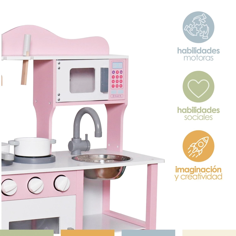 COCINA DE JUGUETE INFANTIL NIÑOS MADERA ROSADA CON ACC BANDU - 5
