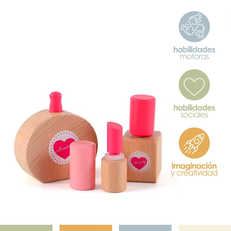 JUEGO DE MAQUILLAJE SET BELLEZA DE ROLL NIÑOS MADERA BANDU - 3