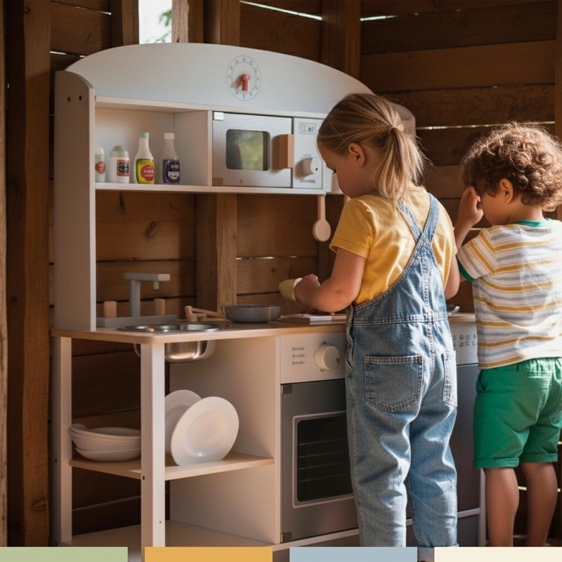 COCINA DE JUGUETE INFANTIL NIÑOS MADERA 11 ACCESORIOS BANDU - 2