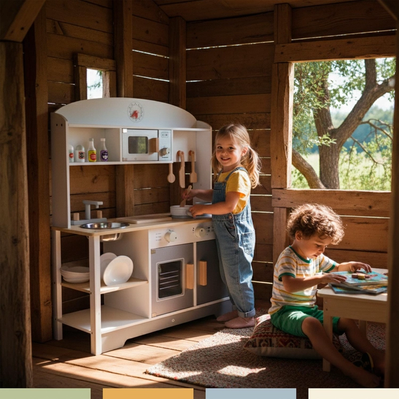 COCINA DE JUGUETE INFANTIL NIÑOS MADERA 11 ACCESORIOS BANDU - 4