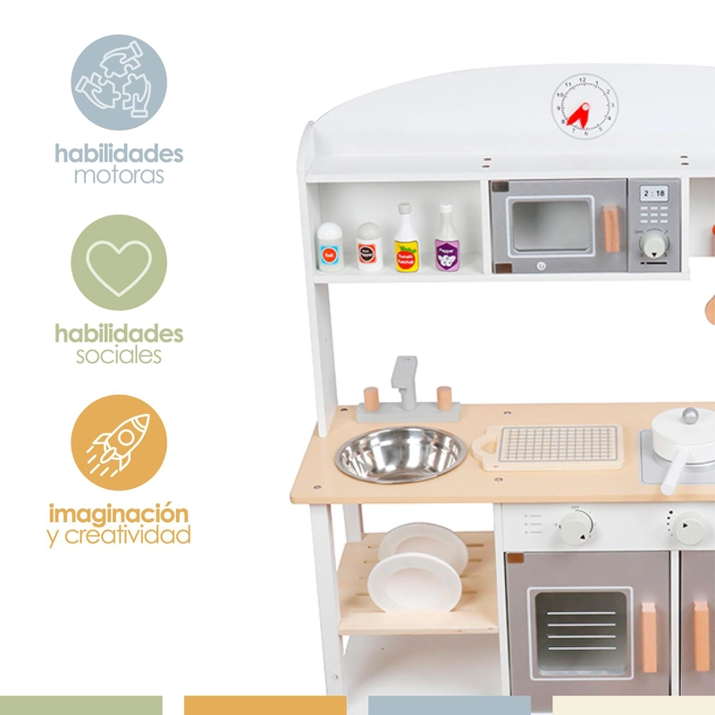 COCINA DE JUGUETE INFANTIL NIÑOS MADERA 11 ACCESORIOS BANDU - 5