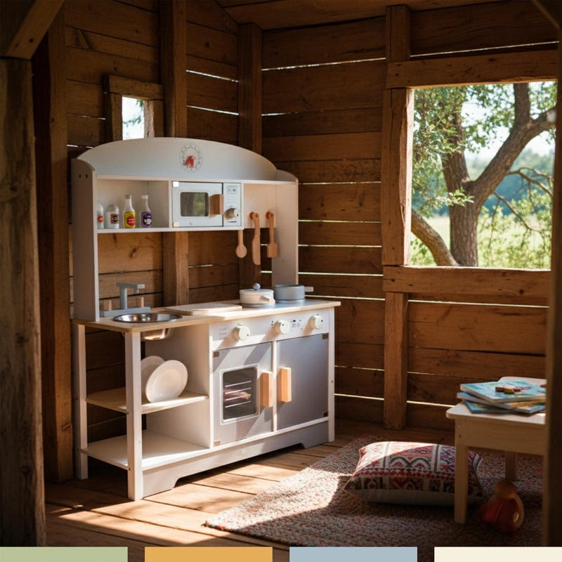 COCINA DE JUGUETE INFANTIL NIÑOS MADERA 11 ACCESORIOS BANDU - 6
